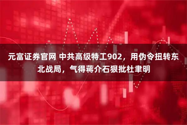 元富证券官网 中共高级特工902，用伪令扭转东北战局，气得蒋介石狠批杜聿明
